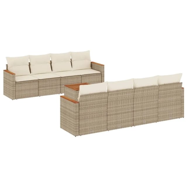 vidaXL 9-Tlg Garten-Sofagarnitur mit Kissen Beige Poly Rattan 3225820