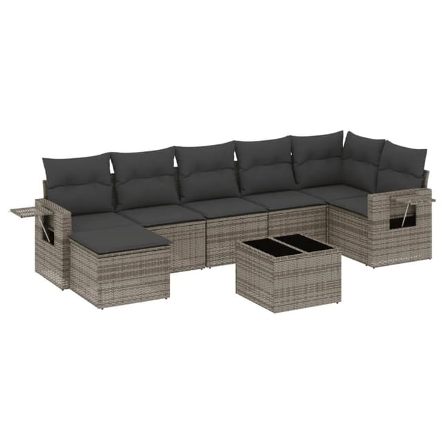vidaXL 8-Tlg Garten-Sofagarnitur mit Kissen Grau Poly Rattan 3220489