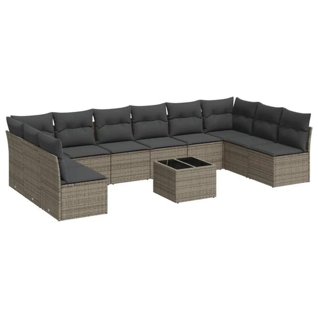 vidaXL 11-Tlg Garten-Sofagarnitur mit Kissen Grau Poly Rattan 3218100
