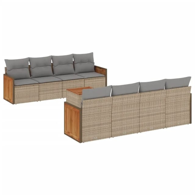 vidaXL 9-Tlg Garten-Sofagarnitur mit Kissen Beige Poly Rattan 3227501