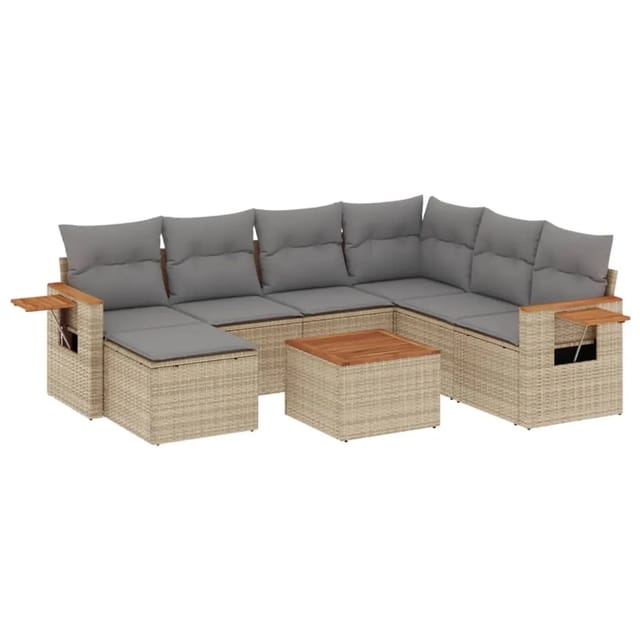 vidaXL 8-Tlg Garten-Sofagarnitur mit Kissen Beige Poly Rattan 3227053