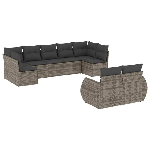vidaXL 9-Tlg Garten-Sofagarnitur mit Kissen Grau Poly Rattan 3254157