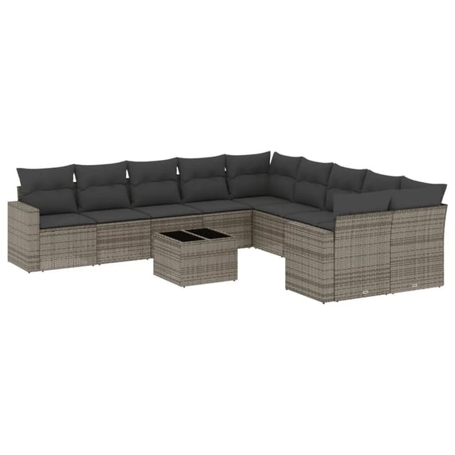 vidaXL 11-Tlg Garten-Sofagarnitur mit Kissen Grau Poly Rattan 3219510