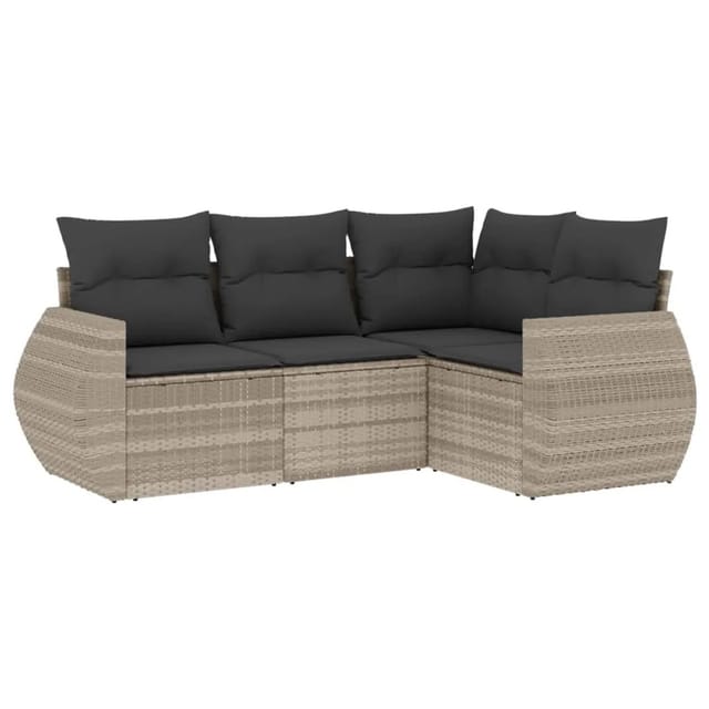 vidaXL 4-Tlg Garten-Sofagarnitur mit Kissen Hellgrau Poly Rattan 3253649