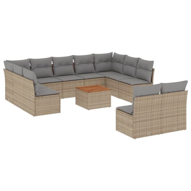 vidaXL 12-Tlg Garten-Sofagarnitur mit Kissen Beige Poly Rattan 3256220