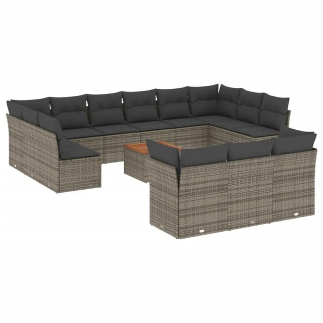 vidaXL 14-Tlg Garten-Sofagarnitur mit Kissen Grau Poly Rattan 3223925