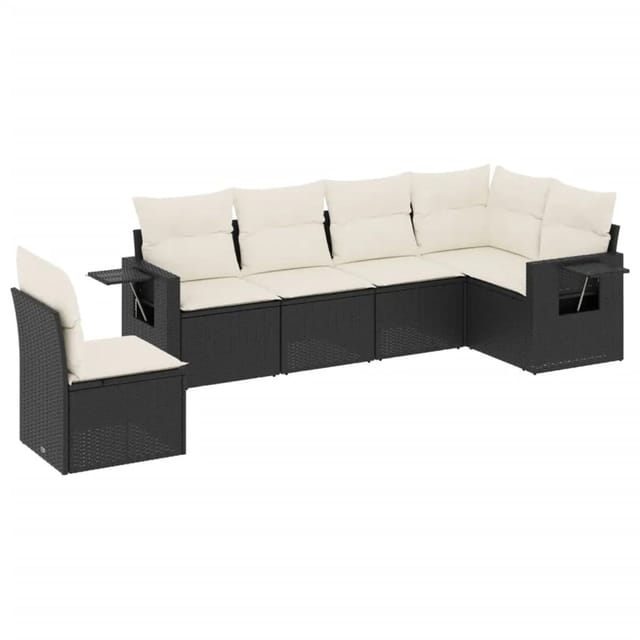 vidaXL 6-Tlg Garten-Sofagarnitur mit Kissen Schwarz Poly Rattan 3252563