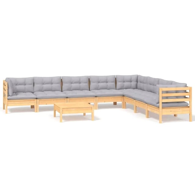 vidaXL 9-Tlg Garten-Lounge-Set mit Grauen Kissen Kiefer Massivholz 3096808