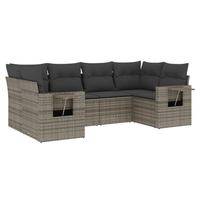 vidaXL 6-Tlg Garten-Sofagarnitur mit Kissen Grau Poly Rattan 3252917