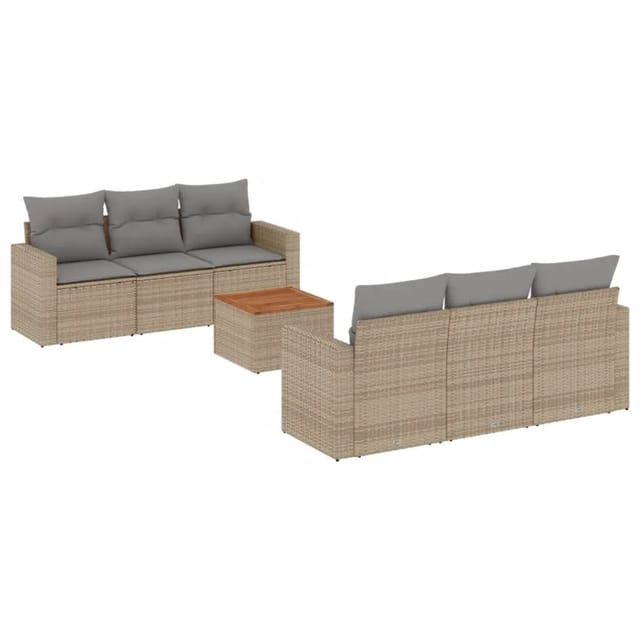 vidaXL 7-Tlg Garten-Sofagarnitur mit Kissen Beige Poly Rattan 3256346