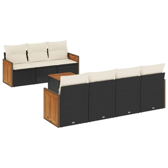 vidaXL 8-Tlg Garten-Sofagarnitur mit Kissen Schwarz Poly Rattan 3227484