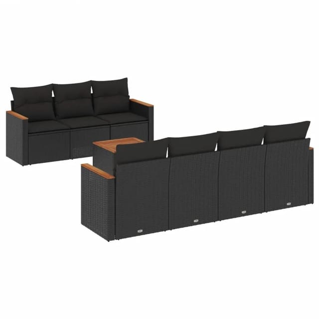 vidaXL 8-Tlg Garten-Sofagarnitur mit Kissen Schwarz Poly Rattan 3225803