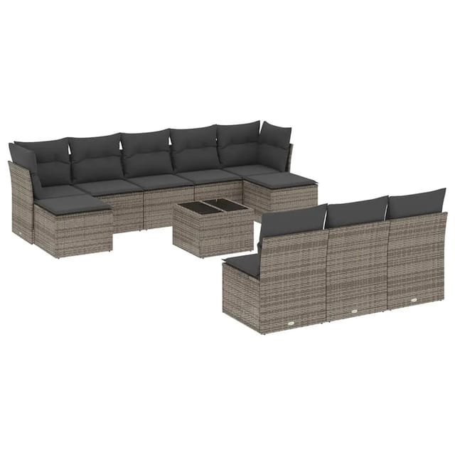 vidaXL 11-Tlg Garten-Sofagarnitur mit Kissen Grau Poly Rattan 3218300