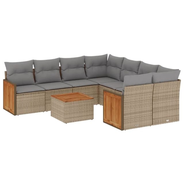 vidaXL 9-Tlg Garten-Sofagarnitur mit Kissen Beige Poly Rattan 3227508