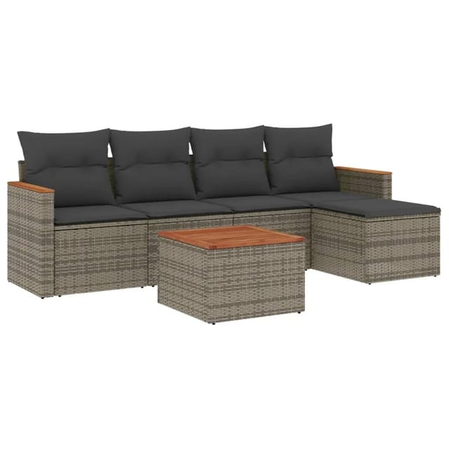 vidaXL 6-Tlg Garten-Sofagarnitur mit Kissen Grau Poly Rattan 3225927