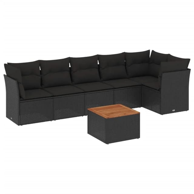 vidaXL 7-Tlg Garten-Sofagarnitur mit Kissen Schwarz Poly Rattan 3255978