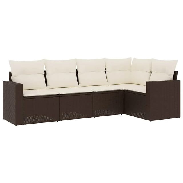 vidaXL 5-Tlg Garten-Sofagarnitur mit Kissen Braun Poly Rattan 3218923