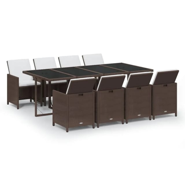 vidaXL 9-Tlg Garten-Essgruppe mit Kissen Poly Rattan Braun 3095566