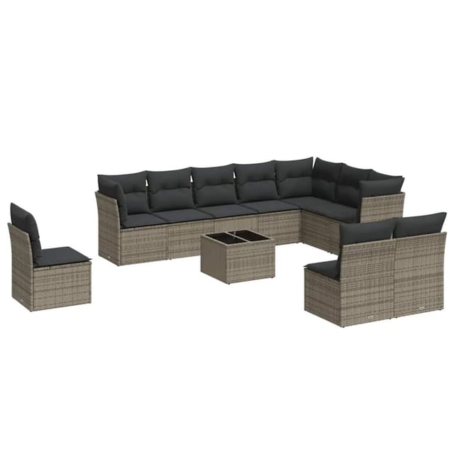 vidaXL 11-Tlg Garten-Sofagarnitur mit Kissen Grau Poly Rattan 3217810
