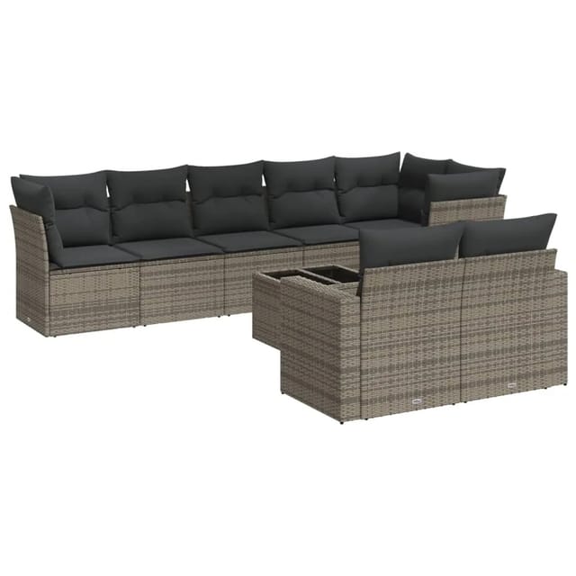 vidaXL 9-Tlg Garten-Sofagarnitur mit Kissen Grau Poly Rattan 3219220