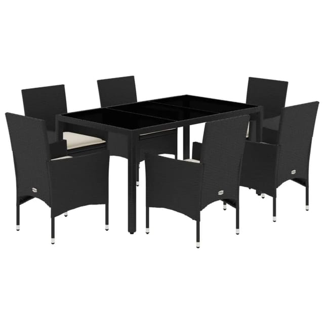 vidaXL 7-Tlg Garten-Essgruppe mit Kissen Schwarz Poly Rattan Glas 3278540