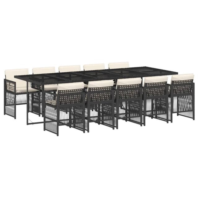 vidaXL 11-Tlg Garten-Essgruppe mit Kissen Schwarz Poly Rattan 3210930