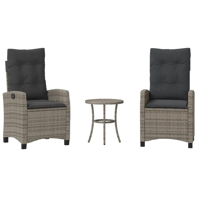 vidaXL 3-Tlg Bistro-Set mit Kissen Grau Poly Rattan 365227