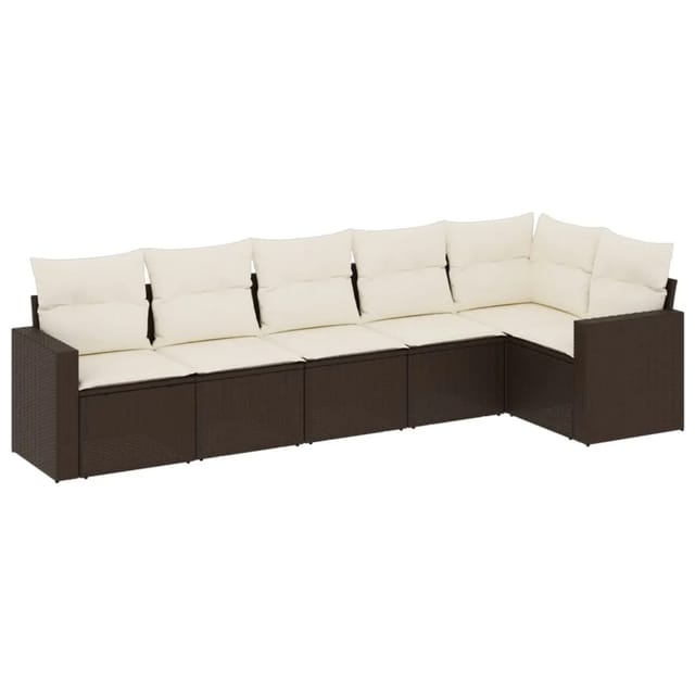 vidaXL 6-Tlg Garten-Sofagarnitur mit Kissen Braun Poly Rattan 3218983