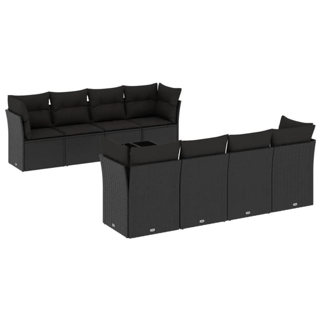vidaXL 9-Tlg Garten-Sofagarnitur mit Kissen Schwarz Poly Rattan 3249144
