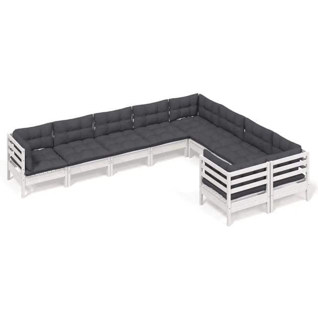 vidaXL 9-Tlg Garten-Lounge-Set mit Kissen Weiß Kiefernholz 3096984