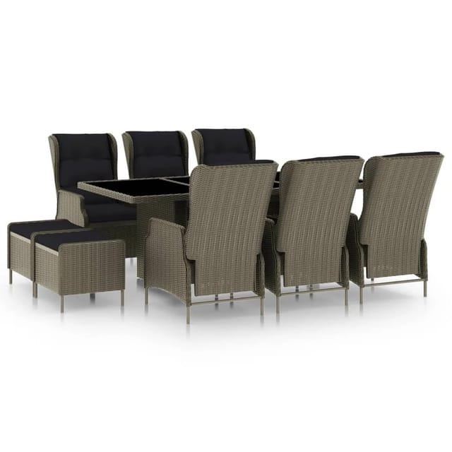 vidaXL 9-Tlg Garten-Essgruppe mit Auflagen Poly Rattan Braun 3060161