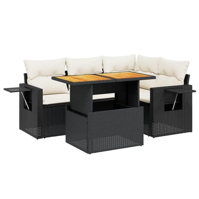vidaXL 5-Tlg Garten-Sofagarnitur mit Kissen Schwarz Poly Rattan 3271735