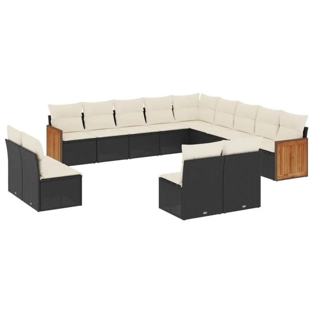 vidaXL 13-Tlg Garten-Sofagarnitur mit Kissen Schwarz Poly Rattan 3228163