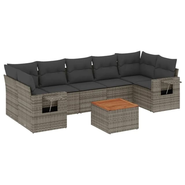 vidaXL 8-Tlg Garten-Sofagarnitur mit Kissen Grau Poly Rattan 3256809