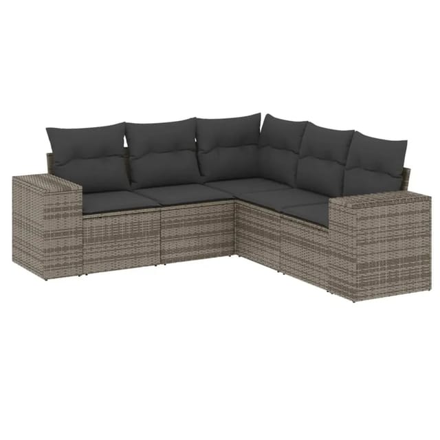 vidaXL 5-Tlg Garten-Sofagarnitur mit Kissen Grau Poly Rattan 3254887