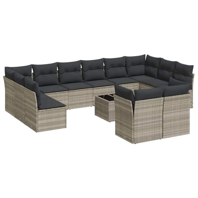 vidaXL 13-Tlg Garten-Sofagarnitur mit Kissen Hellgrau Poly Rattan 3250281
