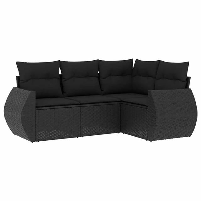 vidaXL 4-Tlg Garten-Sofagarnitur mit Kissen Schwarz Poly Rattan 3253642