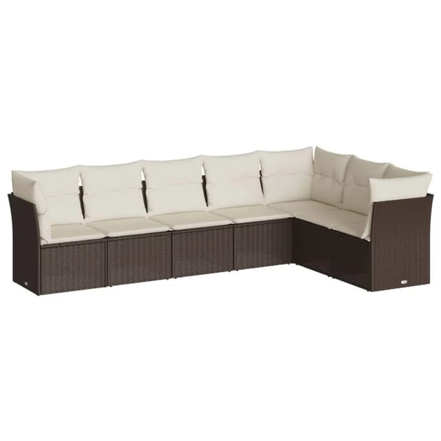 vidaXL 7-Tlg Garten-Sofagarnitur mit Kissen Braun Poly Rattan 3217743
