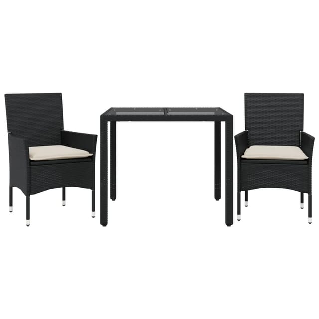 vidaXL 3-Tlg Garten-Essgruppe mit Kissen Schwarz Poly Rattan Glas 3278537