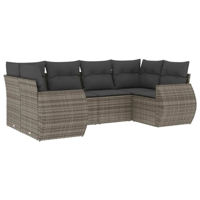 vidaXL 6-Tlg Garten-Sofagarnitur mit Kissen Grau Poly Rattan 3254117