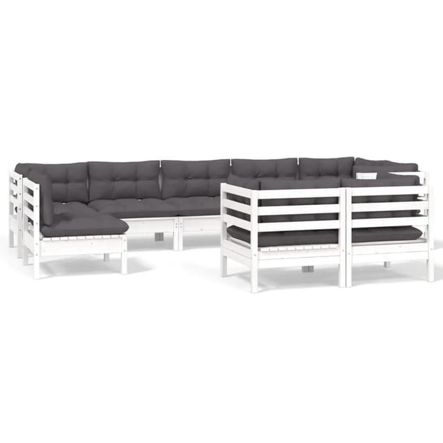 vidaXL 9-Tlg Garten-Lounge-Set mit Kissen Weiß Kiefer Massivholz 3096527