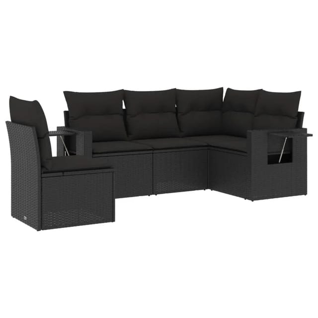 vidaXL 5-Tlg Garten-Sofagarnitur mit Kissen Schwarz Poly Rattan 3252502