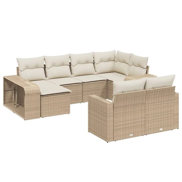 vidaXL 10-Tlg Garten-Sofagarnitur mit Kissen Beige Poly Rattan 3228898