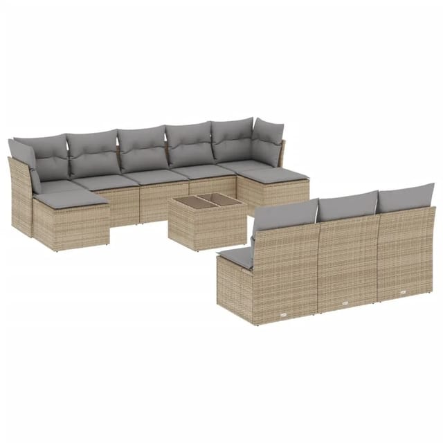 vidaXL 11-Tlg Garten-Sofagarnitur mit Kissen Beige Poly Rattan 3218299