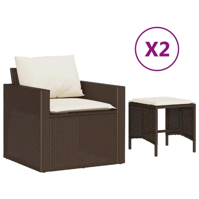 vidaXL 4-Tlg Garten-Sofagarnitur mit Kissen Braun Poly Rattan 366360