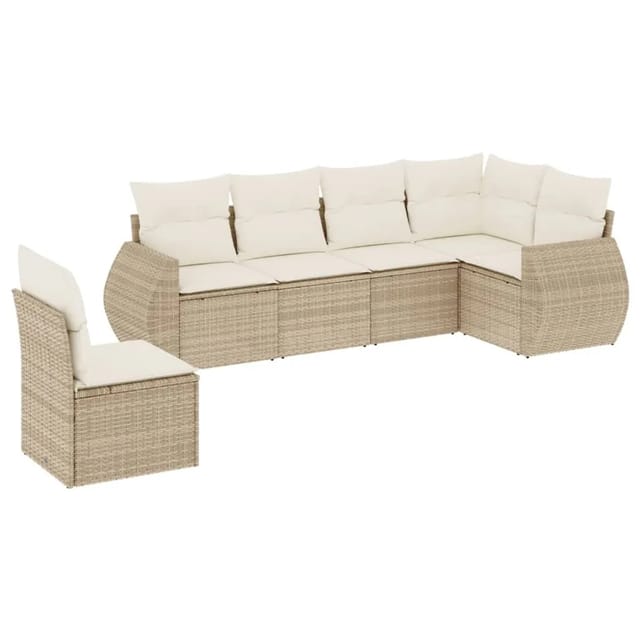 vidaXL 6-Tlg Garten-Sofagarnitur mit Kissen Beige Poly Rattan 3253765