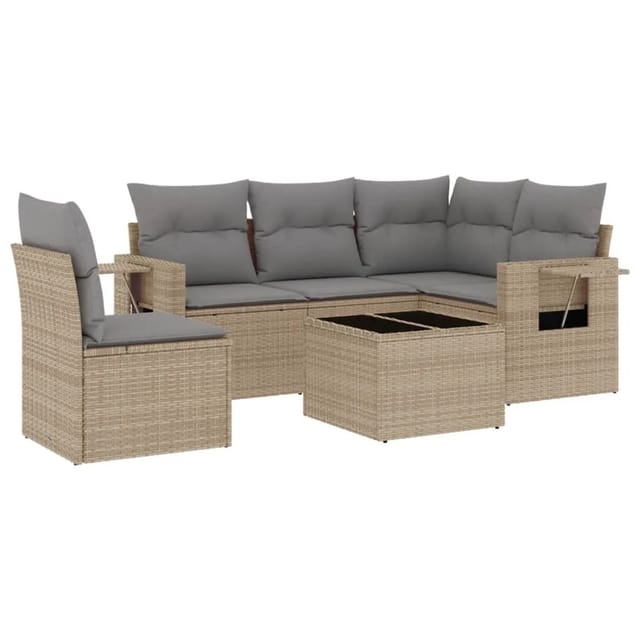 vidaXL 6-Tlg Garten-Sofagarnitur mit Kissen Beige Poly Rattan 3252516