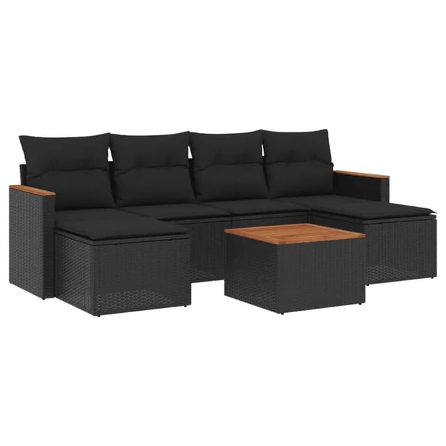vidaXL 7-Tlg Garten-Sofagarnitur mit Kissen Schwarz Poly Rattan 3258625