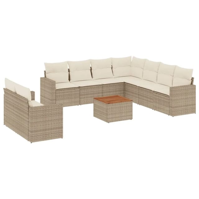 vidaXL 10-Tlg Garten-Sofagarnitur mit Kissen Beige Poly Rattan 3224189
