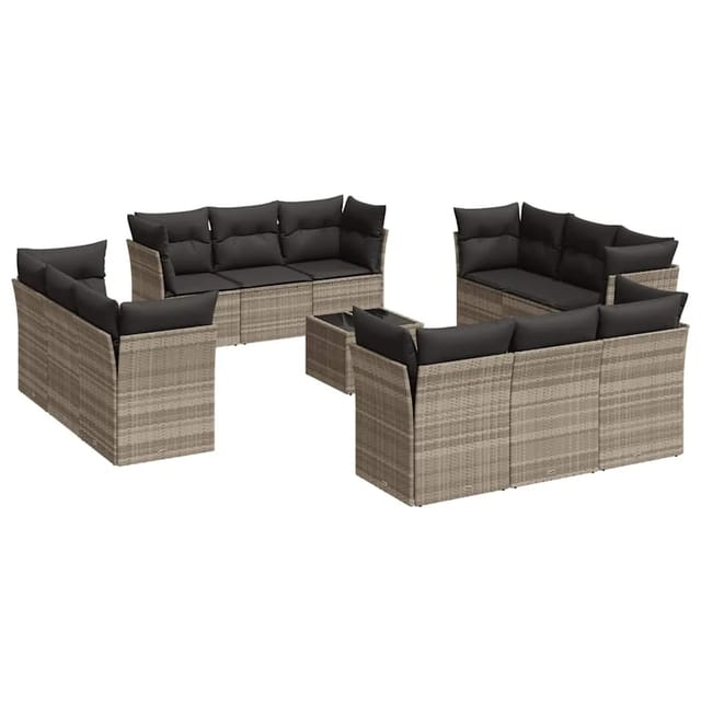 vidaXL 13-Tlg Garten-Sofagarnitur mit Kissen Hellgrau Poly Rattan 3217342